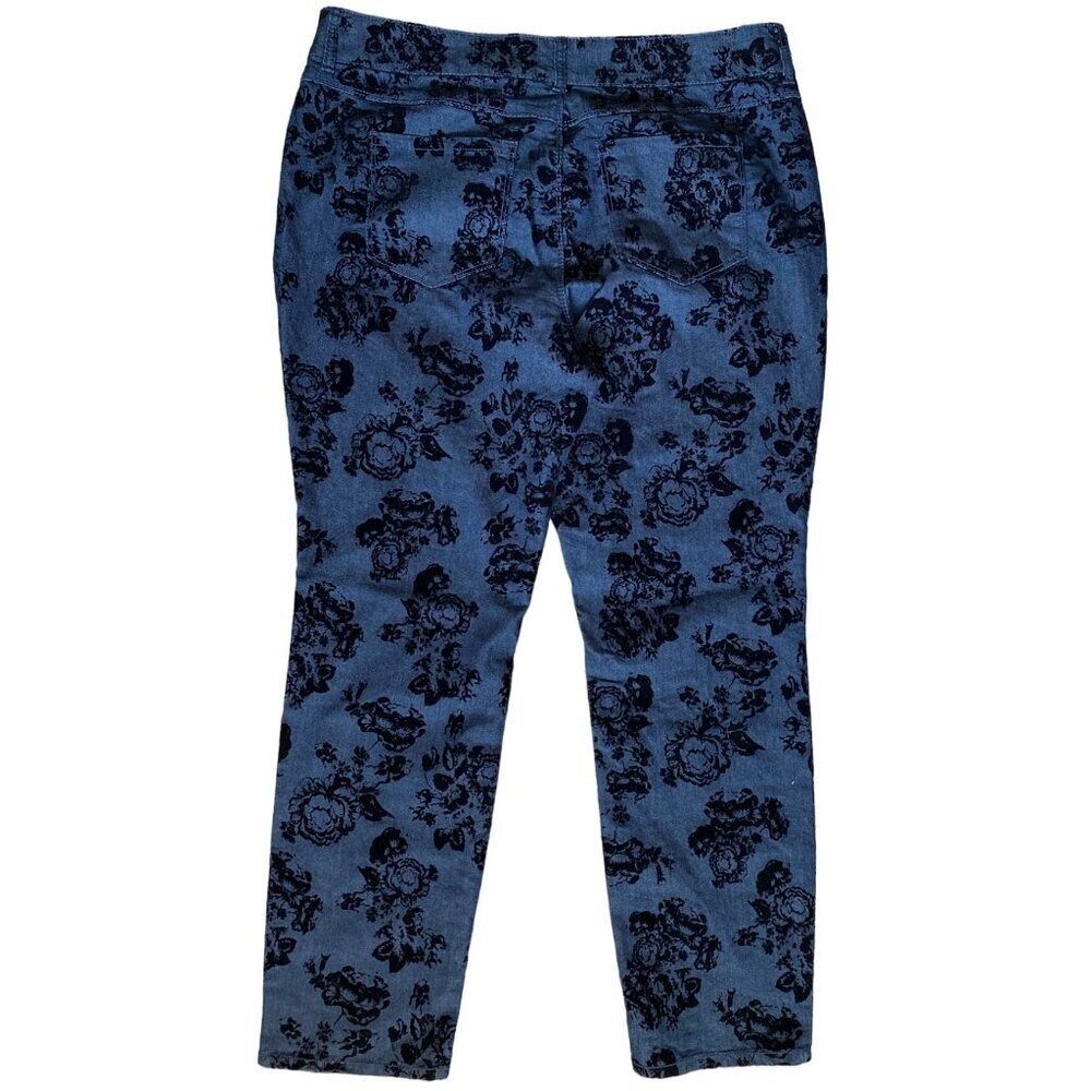 Women's Vintage Rose Print velvet texture tapered Premium Jeans pants women 18 - Picture 2 of 5